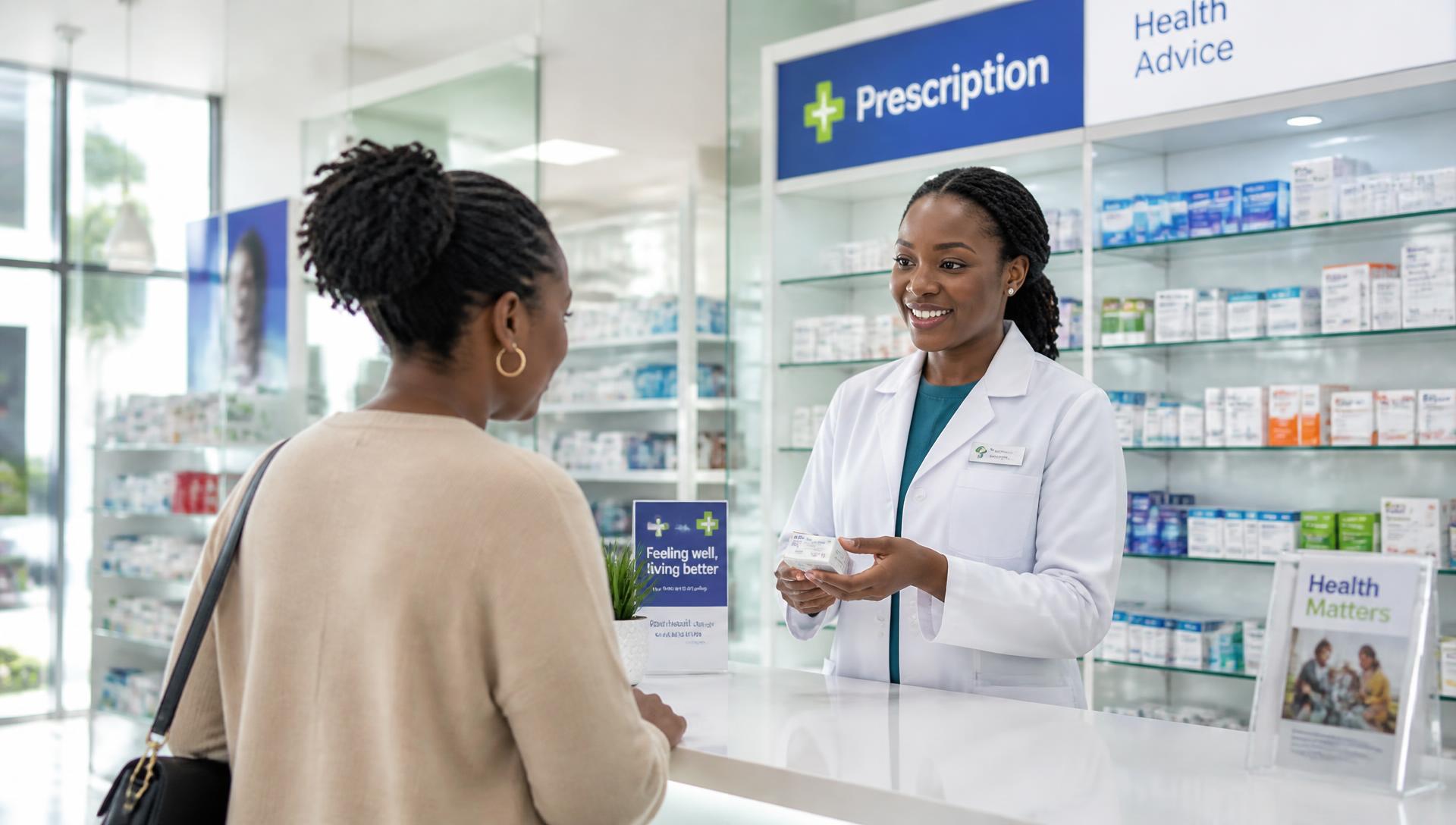 Pharmacist at Fife RX Pharmacy assisting a customer at the prescription counter